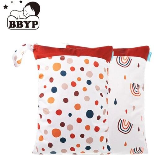 2Pcs Waterproof Washable Reusable Wet Bag Baby Cloth Printed Pocket Diaper Nappy Bags Dry Wet Separation Wetbag For Travel Beach