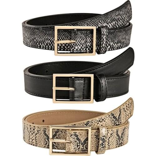 2020 Fashion Black Snake Print Belt for Women Pu Leather Gold Female Waistband Waist Belts