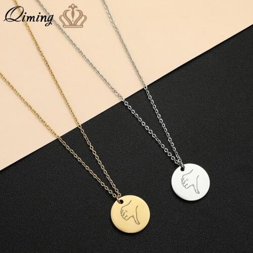 2021 Engraved Sign Language Necklaces For Women Men Stainless Steel Punk Jewelry Hand Gesture Symbol Necklace Dropship