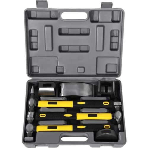 7pc Car Body Panel Repair Kit Set with Fibre Glass Handle Hammers Dollies