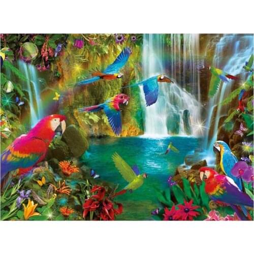 5d diy Diamond Painting Parrot Colorful Birds diamond Embroidery Waterfall Landscape Full Square Mosaic Picture Of Rhinestones