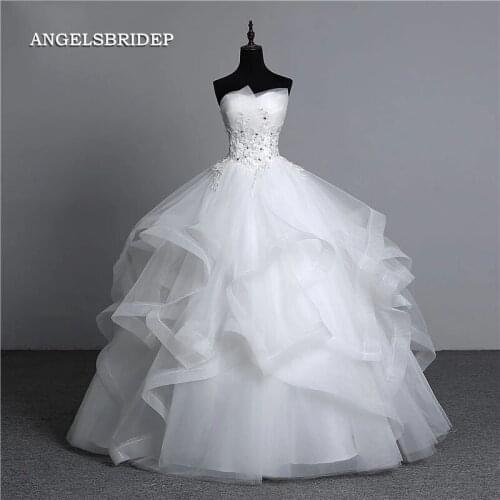 Angelsbridep Sweetheart Ball Gown Wedding Dress Dubai African Ruffles Crystals Floor-Length Vestido De Noiva Bride Dress Lace-up