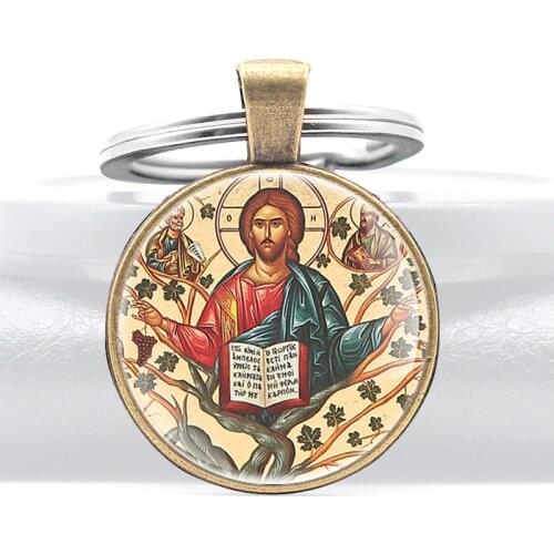 Antique Bronze Orthodox Church Glass Cabochon Key Rings Retro Men Women Key Chain