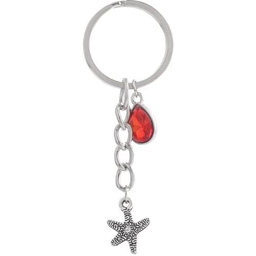 1PCS Women/Mens Fashion starfish Charm 25mm Keychain Key Rings Alloy Charms Gifts 20 Colors You Choose