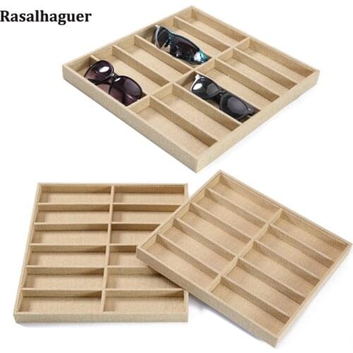 Fashion Glasses Cases Linen 6/10/12 Grids Sunglasses Display Box Sunglasses Display Glasses Display Props Jewelry Organizer Tray