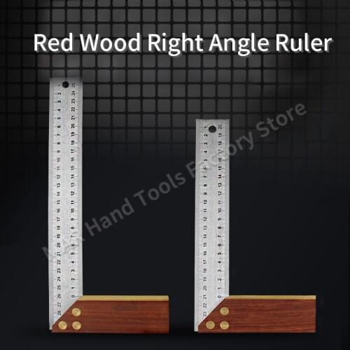 Woodworking Right Angle Ruler 90 Degrees Stainless Steel Square Ruler Mahogany Base Universal Thicken Precision Measuring Tool