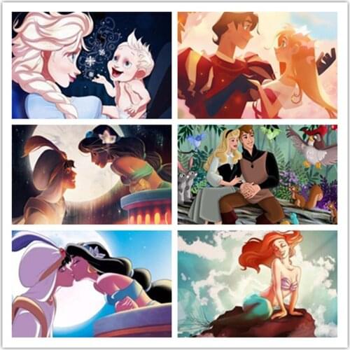 Disney 5D DIY Diamond Painting Aladdin Magic Lamp Cinderella Princess Prince Round Diamond Embroidery Handmade Home Decoration