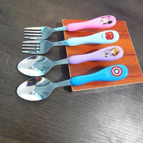 Disney baby feeding tableware stainless steel tableware children cartoon Princess Minnie Sophia spoon fork children tableware