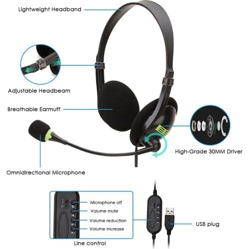 Dual 3.5mm plug Headset with Microphone On Ear USB Headphone Business Headsets Volume Control for Desktop PC Laptop