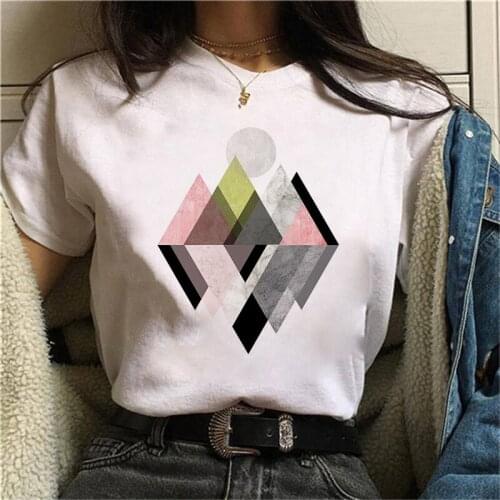 Beautiful Geometry Printed T Shirt Women Casual Tops Tee Harajuku 90s Vintage White Tshirt Female Short Sleeve Tshirt
