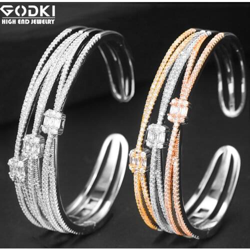GODKI 3 ROWS In 1 New Luxury Stackable Bangle Cuff For Women Wedding Full Cubic Zirconia Dubai Bracelet Party Jewelry2019