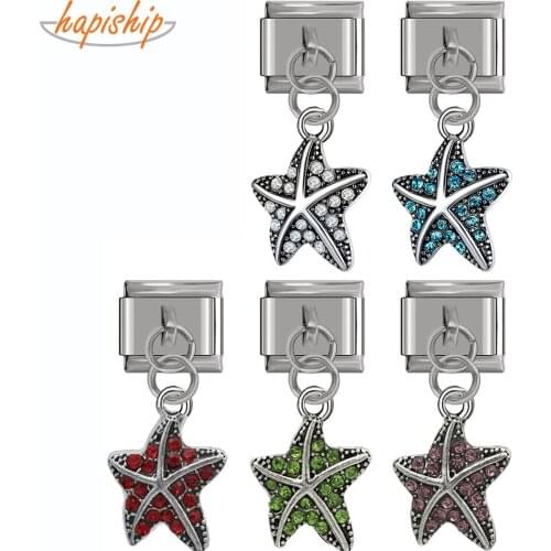 Hapiship 2019 New Original Daisy Starfish Dazzling CZ Italian Charm Fit 9mm Bracelet Stainless Steel Jewelry DIY Making DJ196
