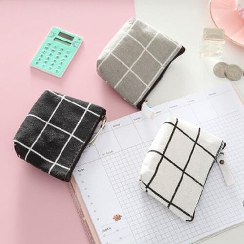 New Women Kids Canvas Coin Purse Mini Money Bag Gift Floral Plaid Zipper Pouch Small Wallet Children Female Key Card Holder
