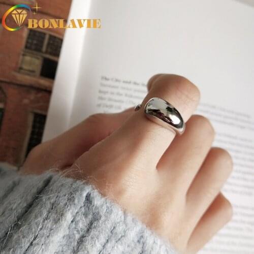 BONLAVIE Geometric Korean Jewelry Silver Color Ring Trendy Fashion Big Water Drop Ring