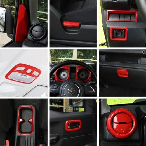 LAPETUS Red Interior Refit Kit Safety Belt / Steering Wheel / Dashbaord / Air AC Panel Cover Trim For Suzuki Jimny 2019 2020 ABS
