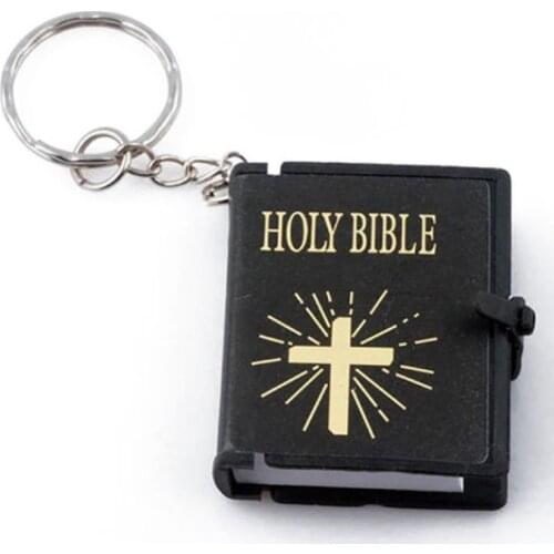 Cute Mini English HOLY BIBLE Keychains Religious Christian Cross Keyrings Holder Car Key Chains Rings Charm Bag Gifts
