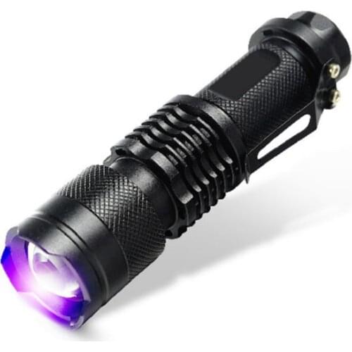 Mini UV Flashlight Zoom Focus LED Flash light 600LM Adjustable Focus 3 Modes Violet Light Lamp AA Or 14500 Battery Multi Useage