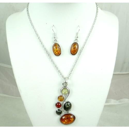 Fashion Precious Modernist teardrop golden honey pressed Ambers Pendant Necklace earring jewellery making sets Free shipping A10