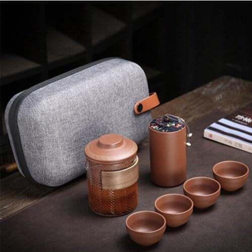LIZAOTAO Purple Clay One Pot Four Cups Outdoor Portable Travel Ceramic Tea Set Festival Events Business Gifts Kung Fu Tea Set