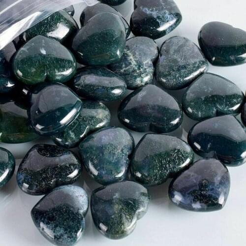 1pcs Natural Moss Agate Heart-Shaped Crystal Chakra Massage Healing Stone Quartz Gift 40mm