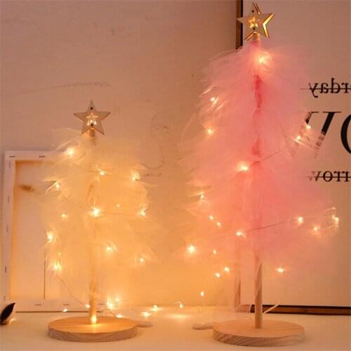 Nordic Pink Lace Net Yarn Night Lights Childrens Room Princess Christmas Decoration Lamp Copper Silk Lamp Bedroom Gift Lamps