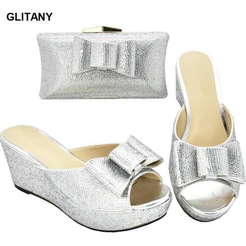 Latest Ladies Italian Shoes and Bag Set Decorated with Rhinestone Shoes and Bag Set African Sets 2020 Rhinestone Wedding Shoe