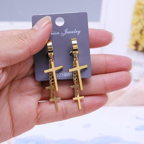 2021 New Hot Vintage Punk Piercing Hoop Earrings For Women Men Titanium Cross Dangle Earrings Fashion Jewelry Pendientes