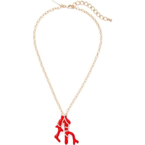 Bulk Price 2018 New Geometric Crystal Red Enamel Pendant Necklace Gold Color Chain L Necklace Fashion Women Jewelry