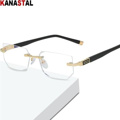 Anti Blue Ray Reading Glasses Women Dimond Cutting Rimless Eyewear Men Anti Fatigue Hyperopia Presbyopic Glasses +1.5
