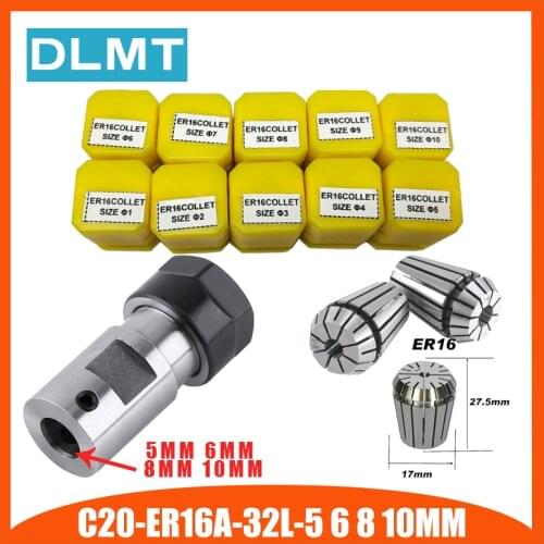 ER16Spring Collet 10PCS C20 ER16 Collet Chuck Motor Shaft Extension Rod Spindle Collet Lathe Tools Holder Inner 5MM 6MM 8MM 10MM