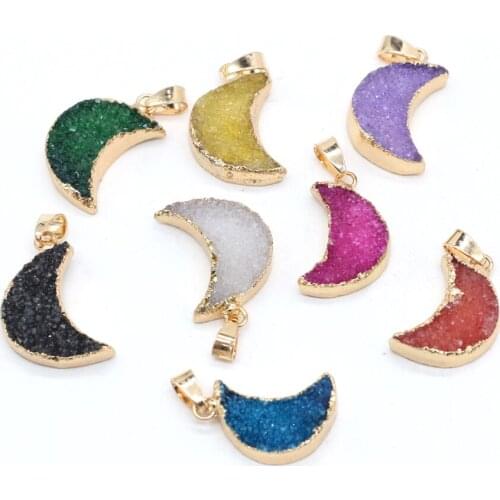 Natural Stone Gilt Edge Crystal Bud Pendant With Carved Lifelike Moon Shape Charm for Jewelry Making Necklace Earring 16x25mm