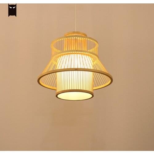 Bamboo Wicker Rattan Bloom Pendant Light Fixture Natural New Designer Art Deco Meditation Yoga Tatami Hanging Ceiling Lamp Room