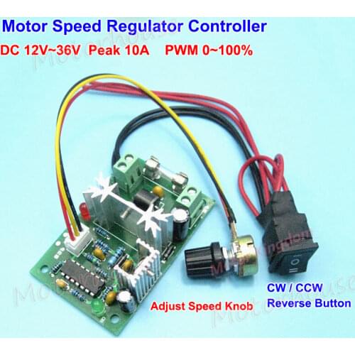 DC 12V~36V 18V 24V 10A PWM DC Motor Speed Controller CW CCW Reversible Switch 0%-100% stepless speed regulation
