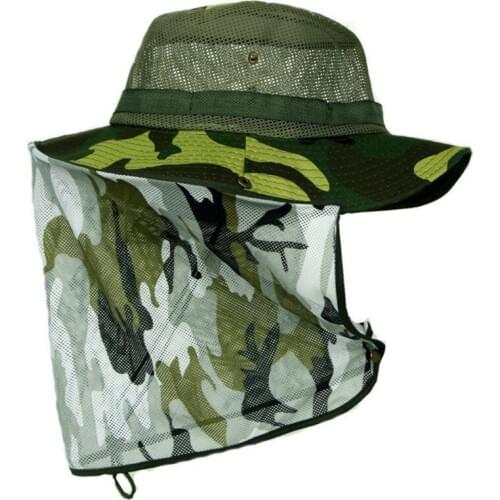 Fishing Insect Proofing Breathable mesh Camouflage Bucket Hats, Military Mens Tactical caps outdoor topee Shade hat Size 56-60cm