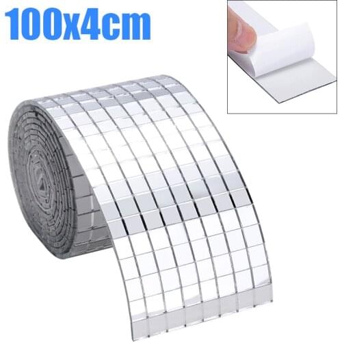 Self-Adhesive Mini Square Glass Mirrors Mosaic Tiles Decorative Craft Wall Stickers for DIY Handmade Home Decoration 100x4cm