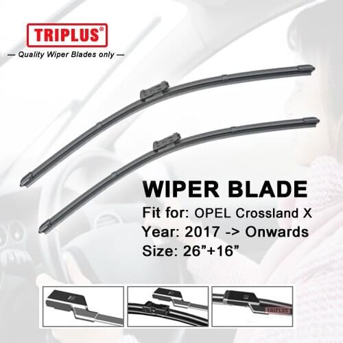 Wiper Blade for OPEL Crossland X (2017-Onwards) 1set 26"+16",Flat Aero Windscreen Wiper,Frameless Soft Windshield Wiper