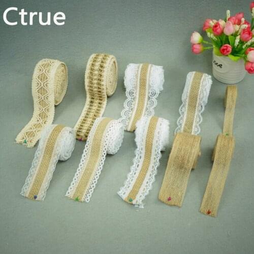 Mix 10pcs/lot Jute Burlap rolls Hessian Ribbon with Lace rustic vintage wedding decoration diy ornament burlap wedding decor