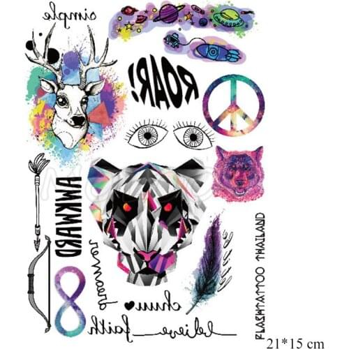 Tattoo Sticker Tiger Deer Eyes Arrow Feather Letter Planet Series Temporary Fake Tatto Element Tatoo for Kids Girl Man Woman