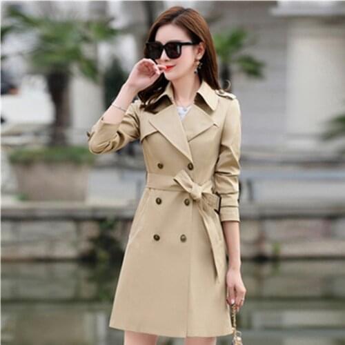 New Spring Autumn Womens Trench Coat Double Breasted Autumn Coat Mid-Length Overcoat With Belt Elegant Windbreaker Outerwear