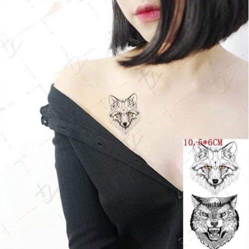 Waterproof Temporary Tattoo Stickers Forest Wolf Orange Eye Totem Tattoo Children Black Body Art Fake Tattoos for Men Women