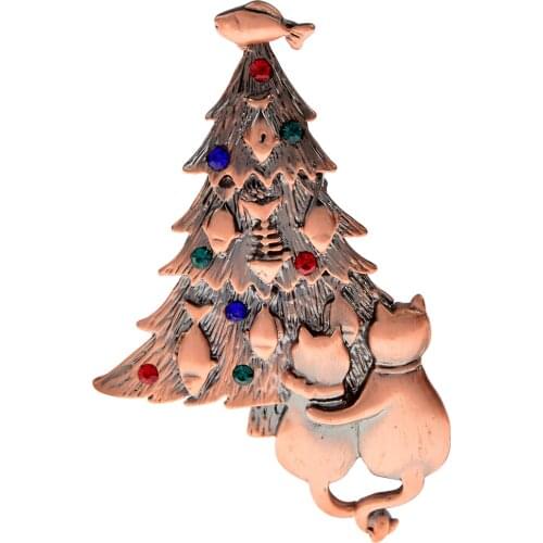 CINDY XIANG New Alloy Rhinestone Christmas Tree Brooches For Women Cute Animal Cats And Fish Brooch Pins New Year Christmas Gift