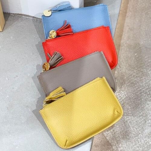 Womens wallet Genuine Leather mini leather bag credit card holder Tassel woman purse Zipper Women clutch bag Small Coin Purses