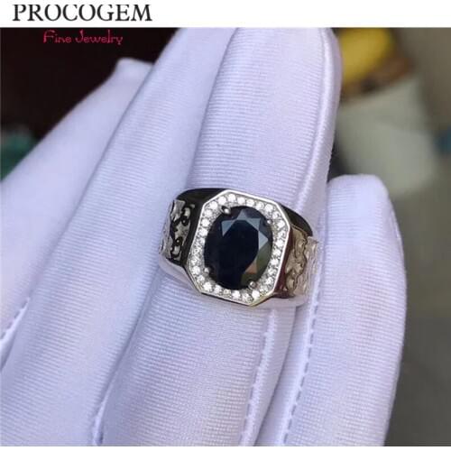 Natural Sapphire Rings for Women Engagement 8x10mm 3.15Ct Genuine blue gems New fine Jewelry Ring 925 Sterling silver #182