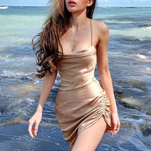 New Folds Ruched Summer Dress Women Spaghetti Straps Mini Dress Sexy Beach Dresses Woman Party Night Club Dress Office Lady