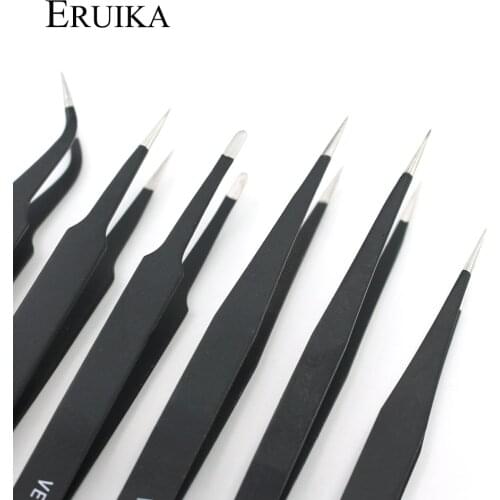 ERUIKA 1pcs Black Eyebrow Tweezers Extension Clip Ultra Precision Stainless Steel Picker for Rhinestone Nail Art Tweezers
