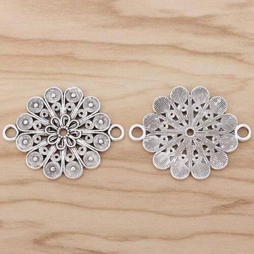 10 Pieces Tibetan Silver Flower Connector Charms for Bracelet Jewellery Making Findings 38x30mm