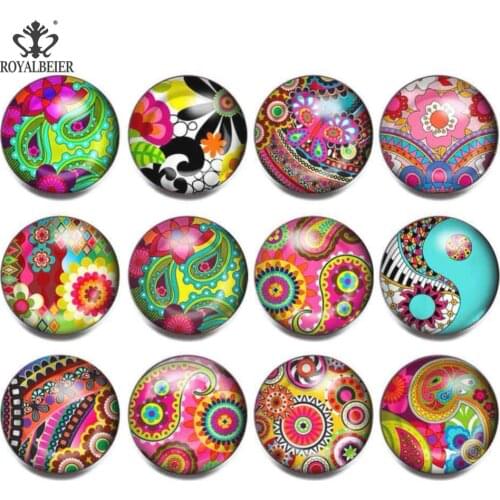 12pcs/lot Mix Cashew Flowers Patterns 18mm Snap Button Charms For Snaps Bracelet Necklace Glass Beads for Jewelry Making kg0109