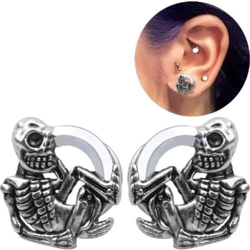 20pcs/10pairs Stainless Steel Skeleton Ear Plugs Tunnels Flesh Skull Expansions Piercing Ear Tunnel Gauges Body Jewelry
