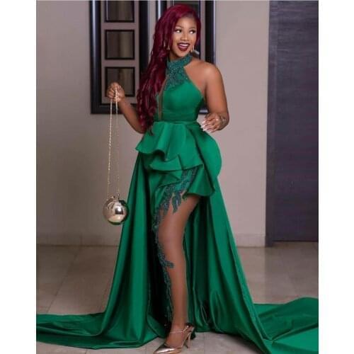 2020 Sexy Plus Size Evening Dresses Halter Satin Appliqued Mermaid Prom Dress Custom Made Specail Occasion Party Gowns