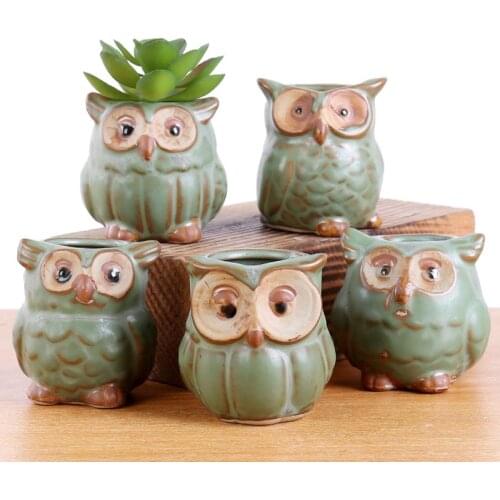 5 Pcs/Set Creative Ceramic Owl Shape Flower Pots 2020 New Ceramic Planter Desk Flower Pot Cute Design Succulent Planter Pot